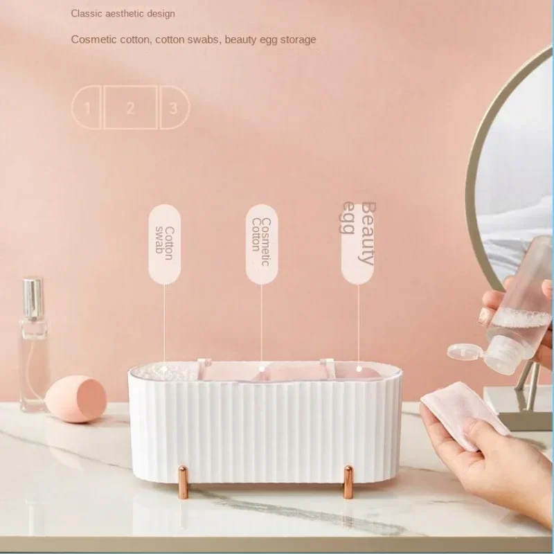 Desktop Cosmetics Storage Box Dust-proof Makeup Organizer For Cotton Pads Swabs Beauty Egg Holder Bathroom Jewelry Organizer 3