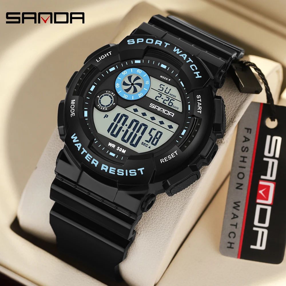 SANDA 6114 Luxury Military Electronic Watch LED Waterproof Shockproof Sport Individual Student Children's Digital Wristwatches