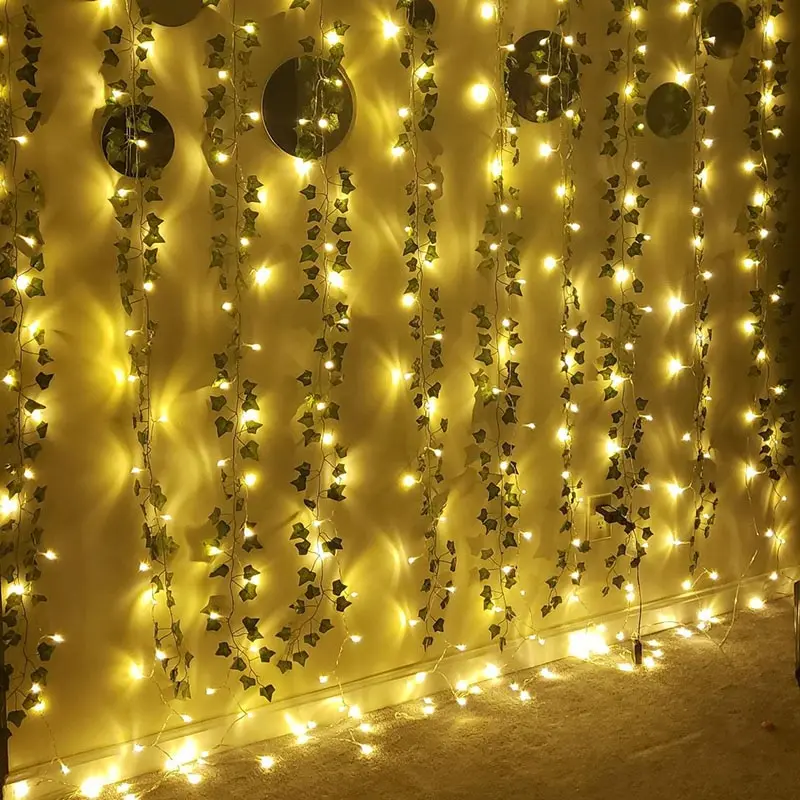 

20 Led Fairy String Curtain Lights With Artificial Leaves Ivy Leaf For Wedding Party Decor battery Power Christmas Garland Lamp