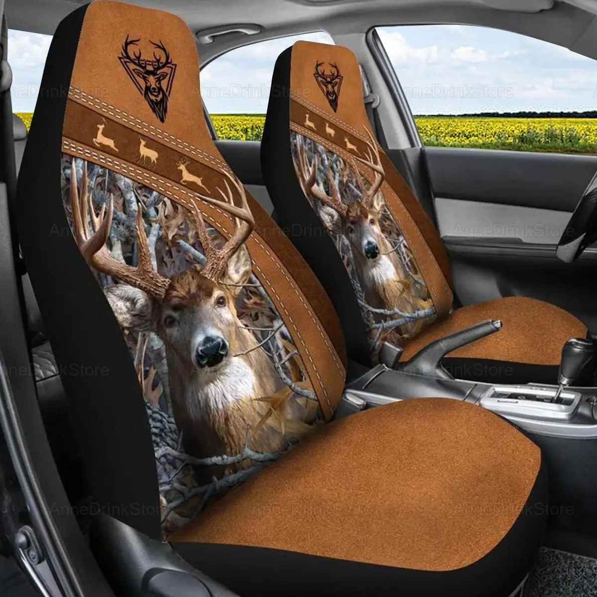 Housses De Siège Auto Camouflage Chasse Orange Sanglier - 52x138 Cm, Polyester, 2 Pièces