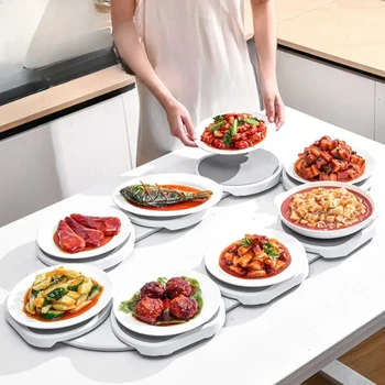 Tavolo da pranzo Vassoio per alimenti rotante Piatto caldo Ingredienti Piatti portaoggetti Pieghevole Festa in famiglia Snack Pallet Abbigliamento per la casa e arredamento 1