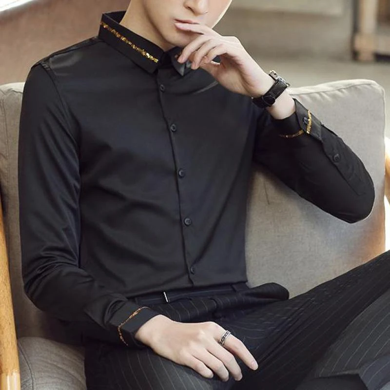 Camisas de vestir de caballero para hombre, ropa elegante de color negro de lujo para fiesta de Social, Vintage Inglaterra, 2022| Camisas informales| AliExpress