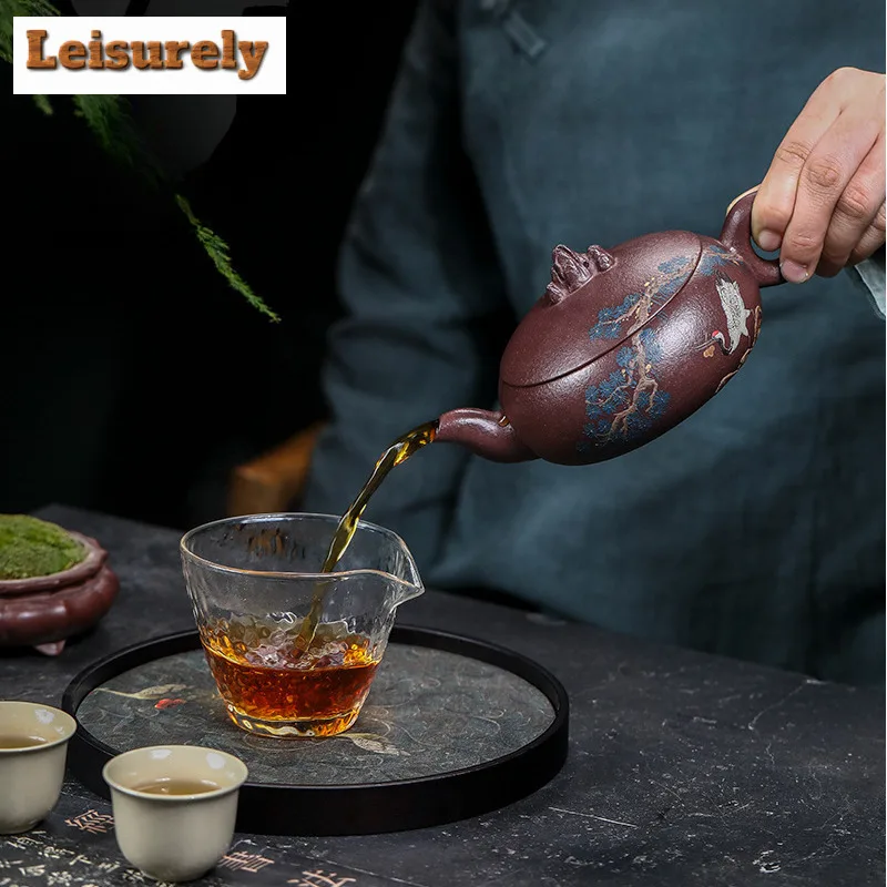 280ml Creative Yixing Purple Clay Teapots Handmade View Hills Pot Raw Ore Purple Mud Tea Making Kettle Chinese Zisha Teaset Gift