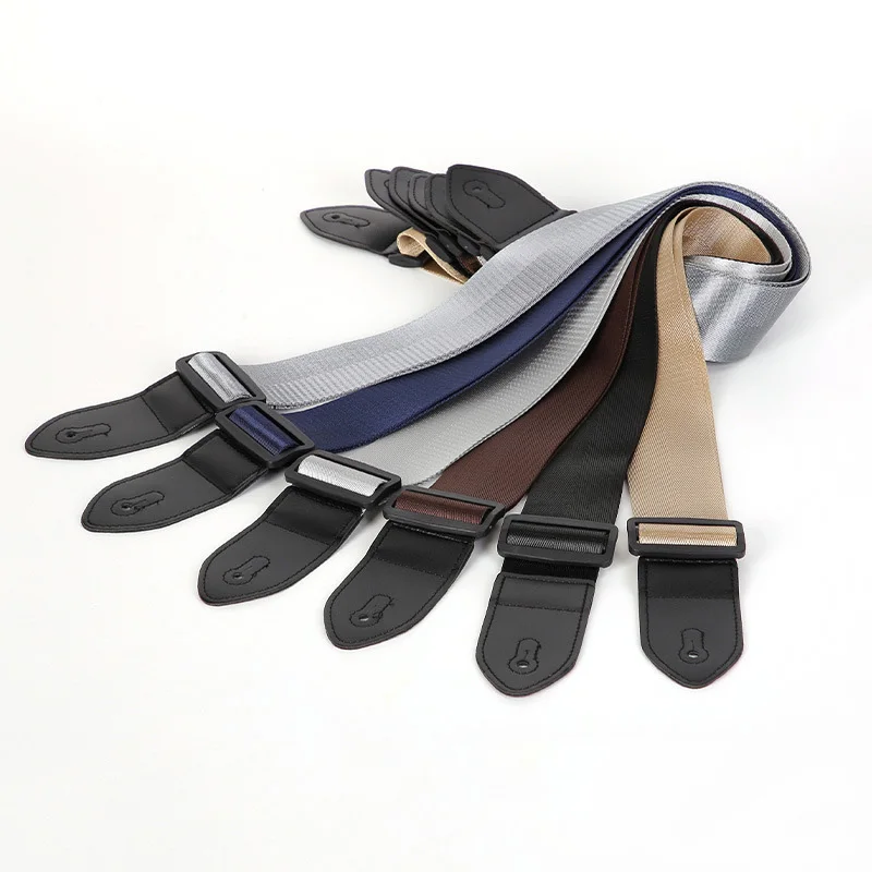 Solid-colored Adjustable Guitar Strap with PU Leather Ends - Suitable for Electric, Acoustic, and Bass Guitars