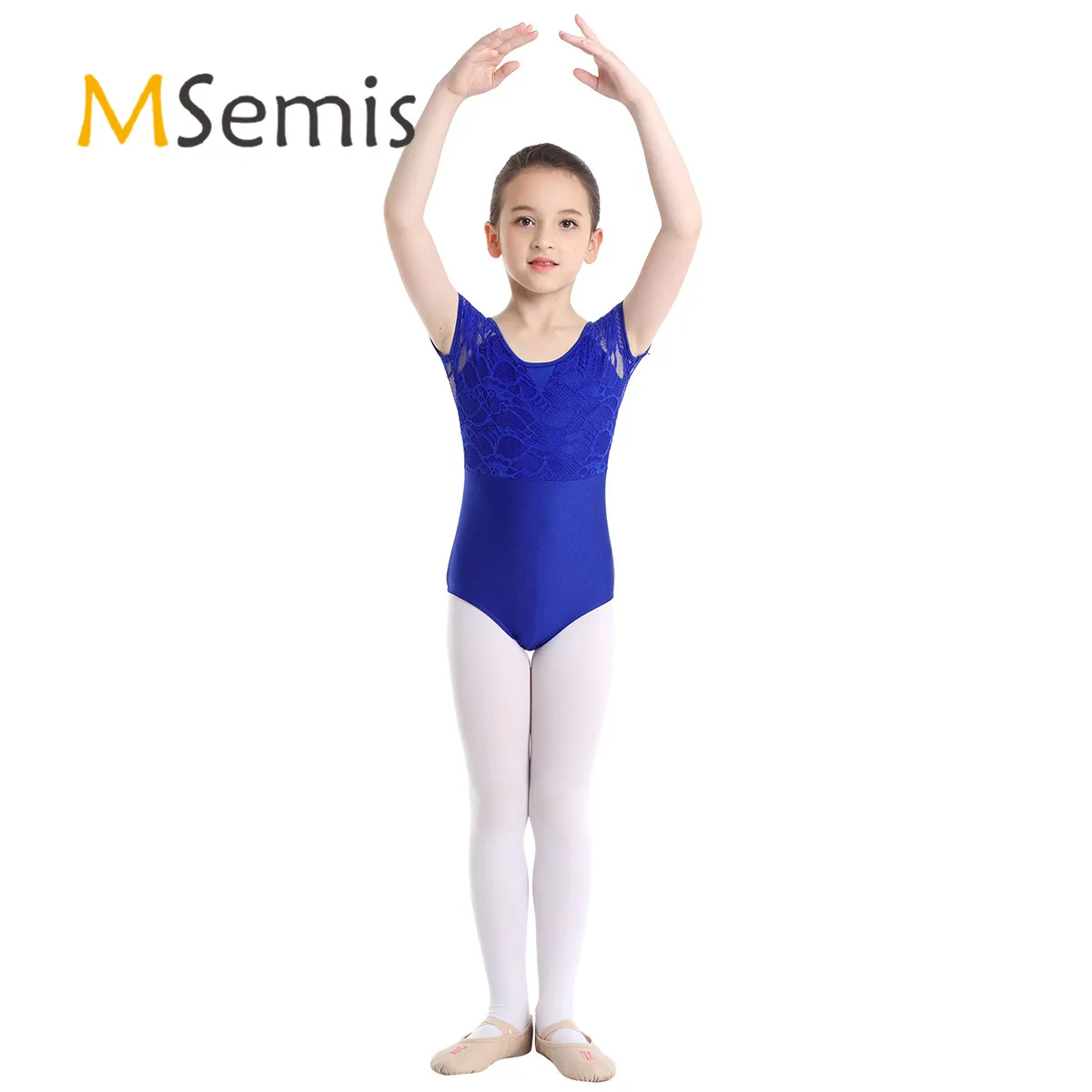 

Girls Ballet Dance Leotard Gymnastics Uniform Floral Lace Bowtie Shaped Back Bodysuit Sports Gym Outfit Tank Dancewear Costume