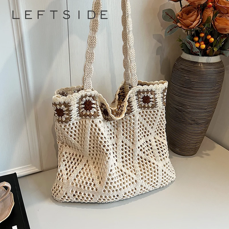 

Большие сумки LEFTSIDE на плечо для женщин 2024 Y2K, корейские модные летние сумки через плечо, сумки и кошельки, плетеная пляжная сумка