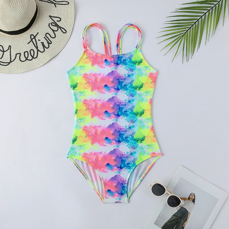 7-14 Years Tie Dye Print Children Kids Swimwear For Girls Teen One Piece Swimsuit Summer Surf Vacation Kids Girls Swimming Suit