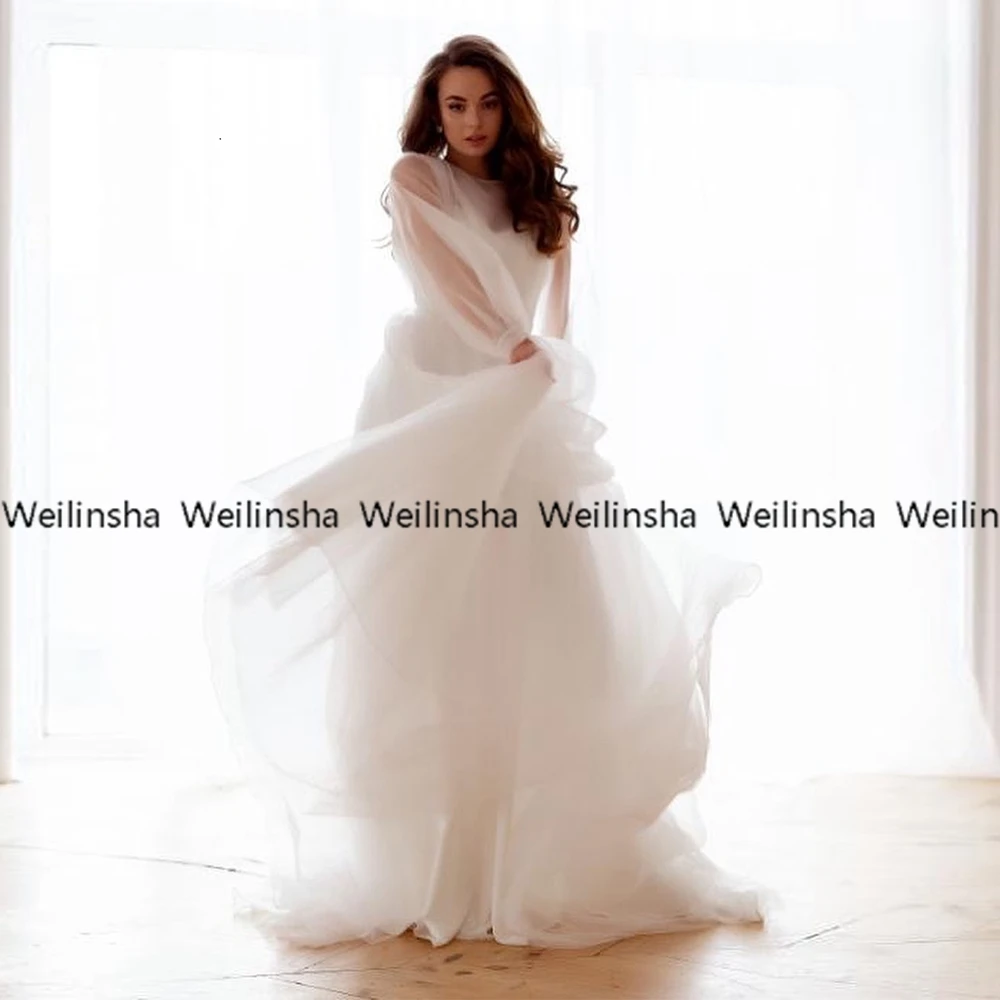 

Weilinsha Organza Wedding Dresses Strapless Puffy Women Dress 2022 Bridal Gowns New Arrived Full Sleeve Robe De Mariée