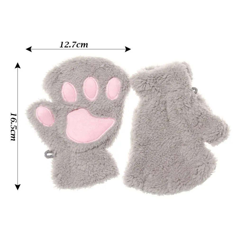 Cute Children Winter Gloves Warm Plush Fluffy Mittens Cat Paw Short Fingerless Gloves Girls Warm Half Finger