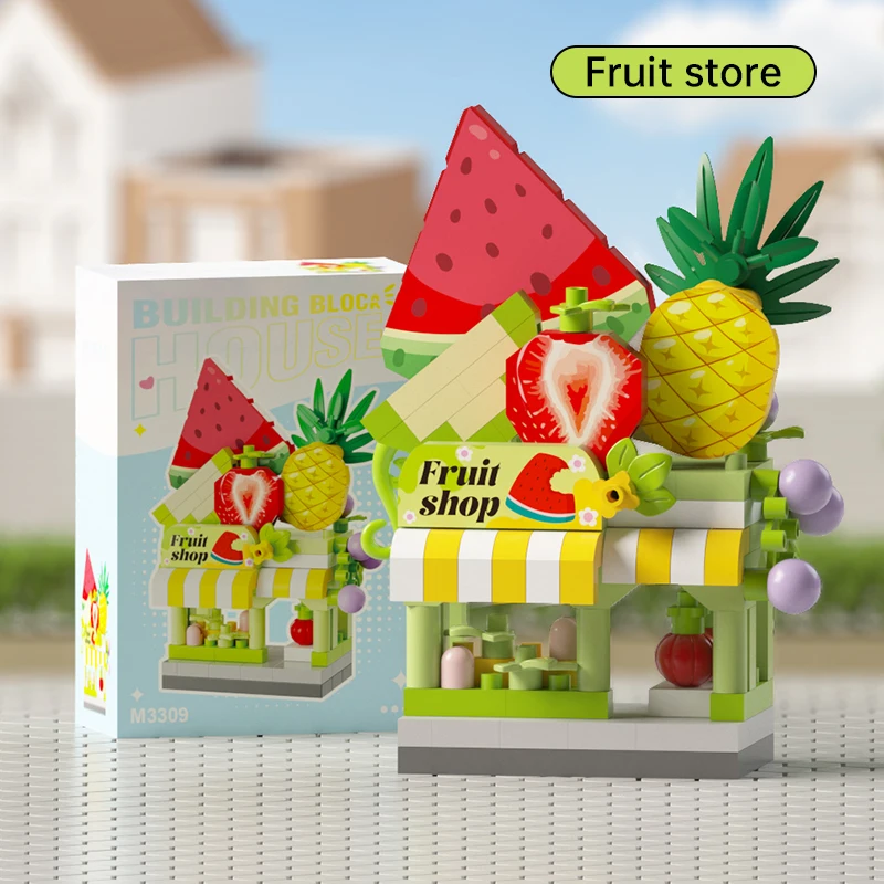 "Gourmet Street Scene Series Commercial Street Building Blocks Micro-Particles Girls' Educational Puzzle Assembly Tabletop Decor