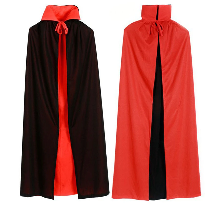 

Red with Black Front and Back Vampire Devil Gothic Stand-Up Collar Hooded Cloak Carnival Party Halloween Cosplay Costumes