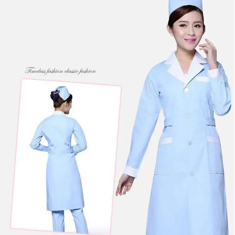 Long-sleeved Thickened White Lab Coat Nurse Uniform Female Doctor Short-sleeved Summer Slim Beauty Hospital Pharmacy Work Wear