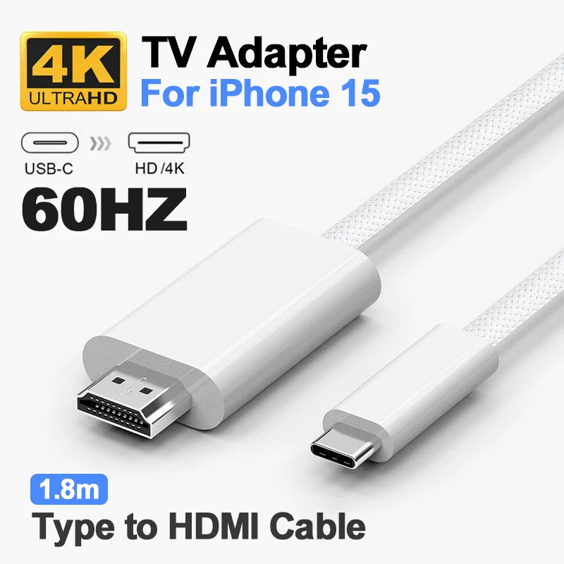 Cavo Adattatore Tv Da Tipo C A Hdmi Cavo Convertitore Compatibile Con Hdmi Usb C 4K 60Hz Per Iphone 15 Pro Max Samsung S23 Proiettore Laptop