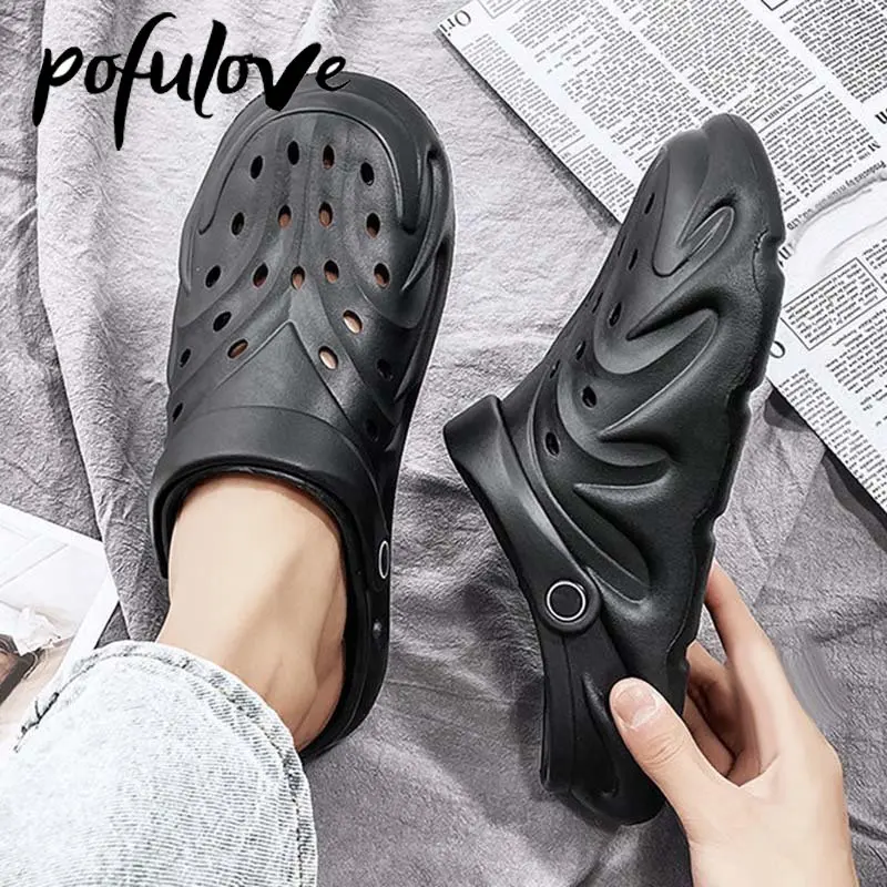 

Pofulove Men Hole Shoes Trend Anti Slip Thick Sole Fashion Versatile Soft Sole Outdoor Breathable Sandals Dropshipping Wholesale