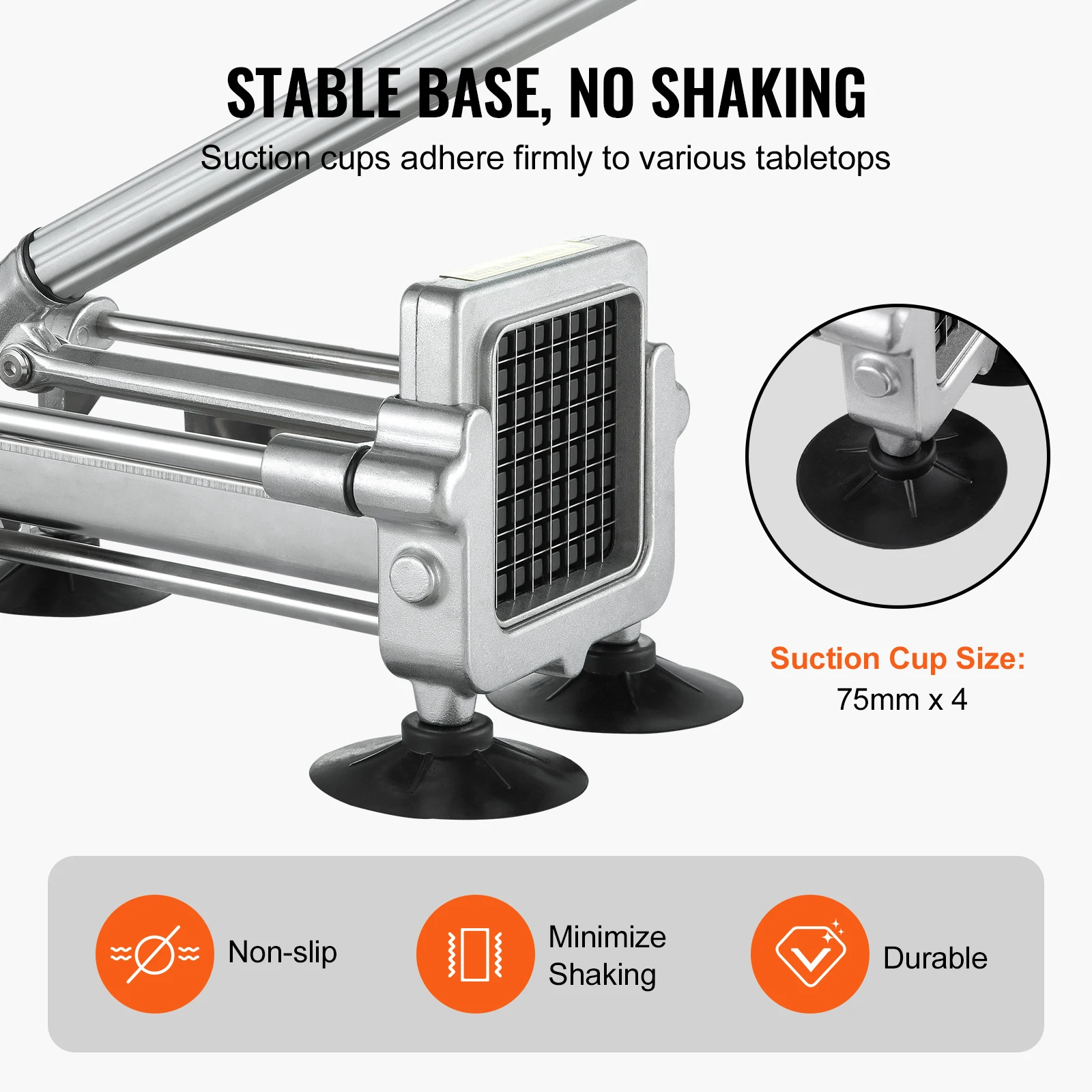 VEVOR French Fry Cutter Potato Slicer 1/2 3/8 1/4-Inch Stainless Steel Blades for Potato French Fries Cucumber Vegetables Carrot