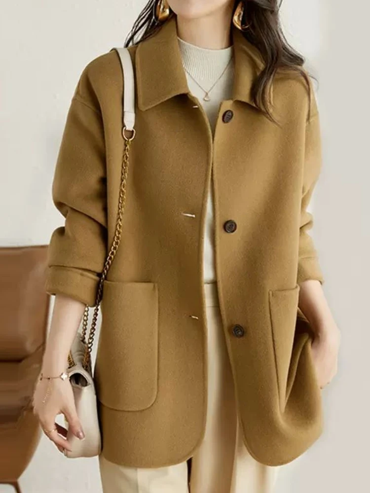 

Solid Simple Winter Coat for Women Big Pocket LOOSE Casual Single Breasted Jackets for Women Retro Warm New 2023 Wool Blend Coat