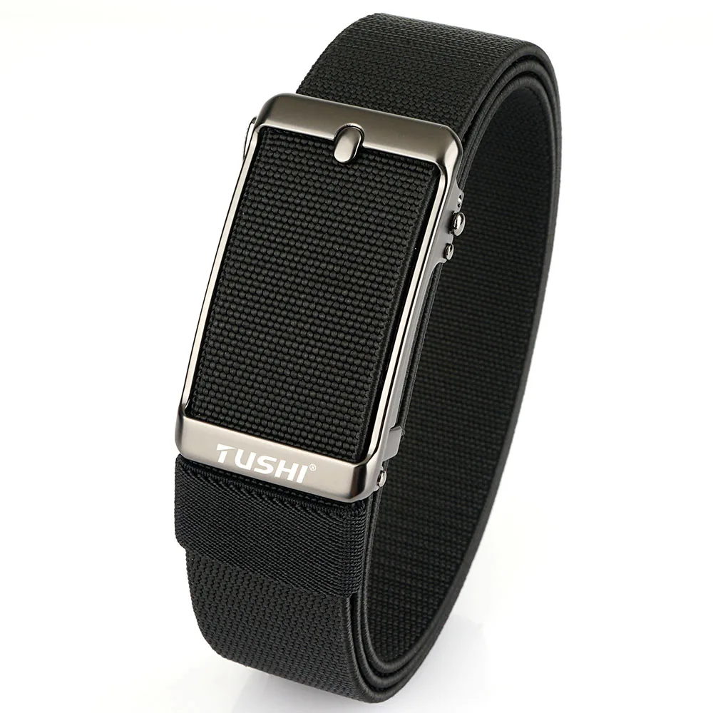 TUSHI New Elastic Belt For Men Automatic buckle Alloy Quick Release Strong Outdoor Casual Belt Tight Nylon Stretch Waistband