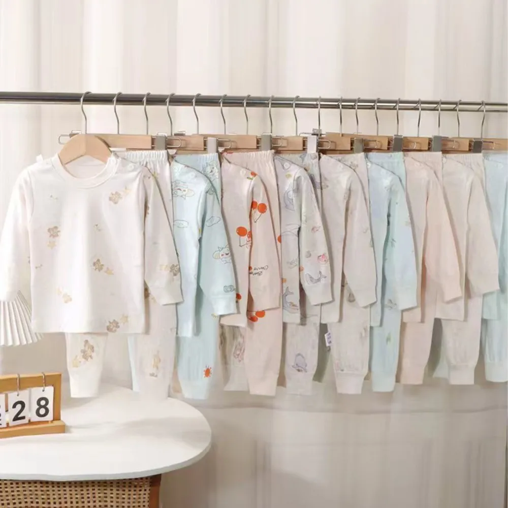 Kids Cartoon Animal Pajama Set Toddler Boys Girls Long Sleeve Cotton Sleepwear Children's Squirrel/Bear/Whale Homewear Outfit