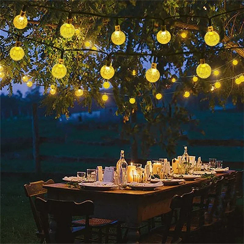 12M-5M Solar Bubble Balls String Lights Outdoor Patio Holiday Party Garden Wedding Easter Decoration