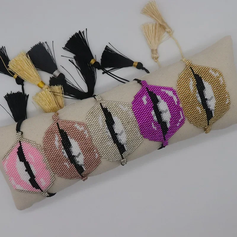 

Rice Ball Bracelet Lips Hand woven trend Retro personality Adjustable Bohemia Unisex Beaded Bracelet