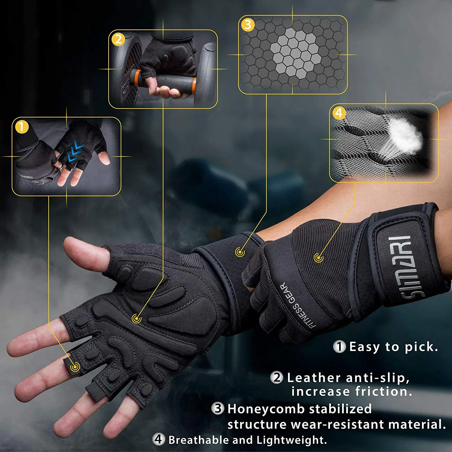 Weightlifting Gloves Gym Gloves Fitness Weight Lifting Body Building Wrist Wrap Training Sport Half Finger Workout Fitness Gloves for Men Women