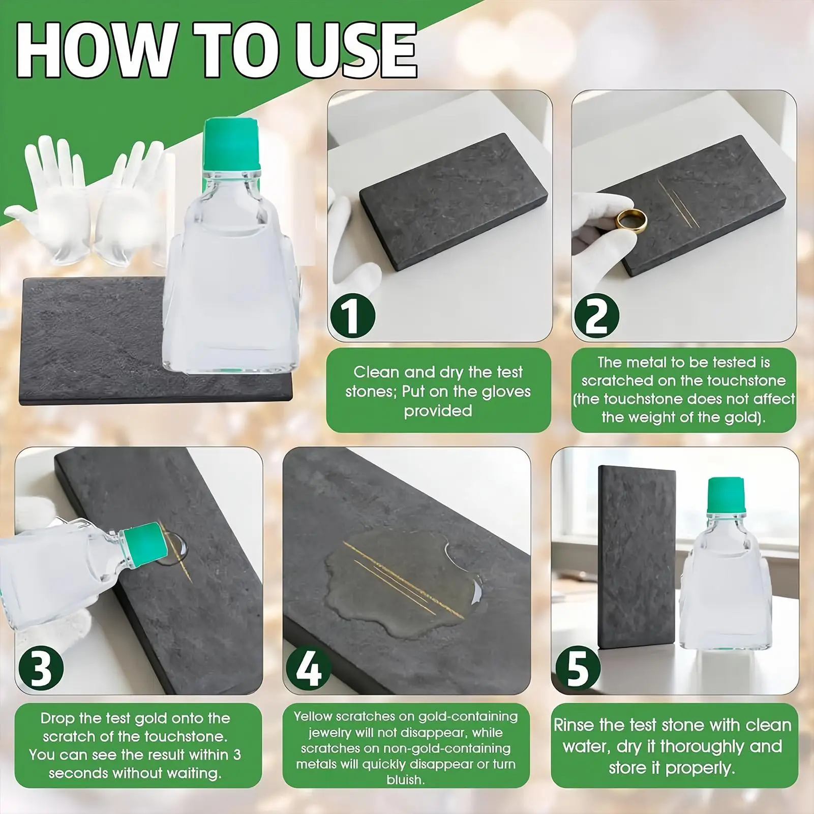 Gold Testing Kit with Practical Jewelry Test Stone and Solution