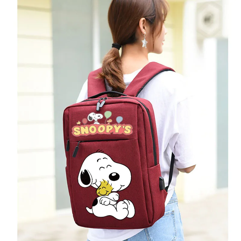 Snoopy Children's Backpack USB Charging Large Capacity Storage Student School Bag Cartoon Snoopy Print Leisure Laptop Backpack