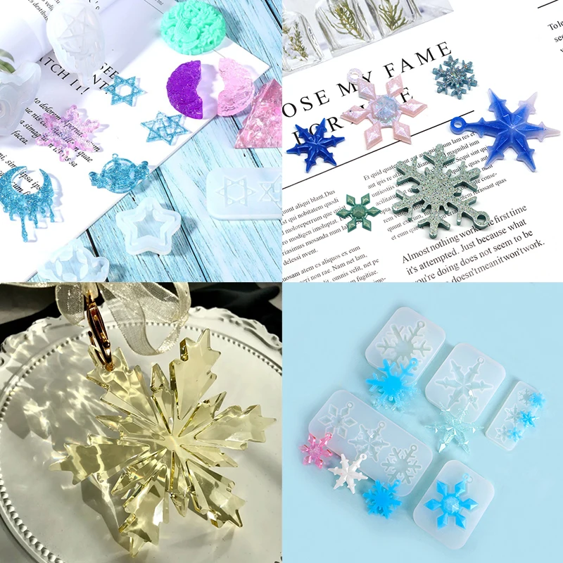 Nouveau Noël Multi Formes Flocon De Neige Pendentif Silicone Moule Suspendu Résine époxy Moule Pour Bricolage Arbre De Noël Décor Fabrication De Bijoux