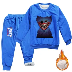 Jogo poppy playtime roupas crianças inverno de pelúcia agasalho bebê meninos quente veludo moletom + calças 2 pçs define meninas boutique outfits