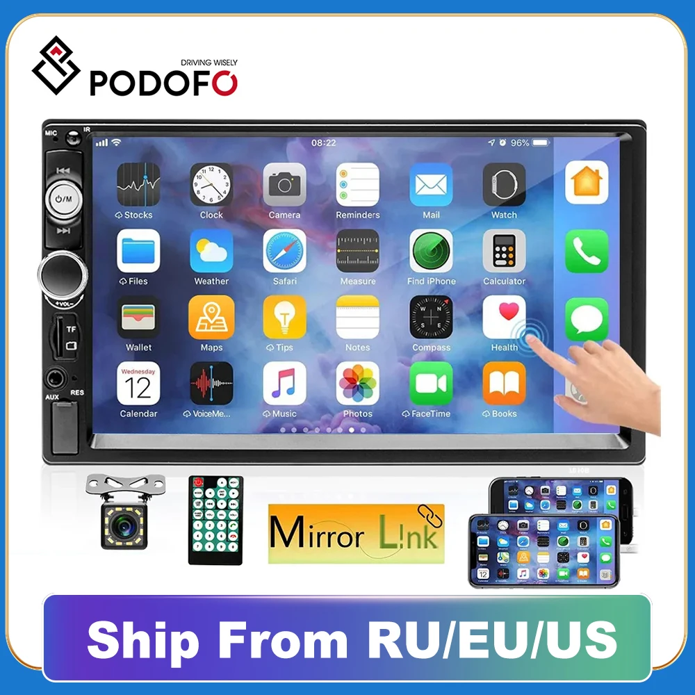 Podofo 2 Din Autoradio Stereo Bluetooth 7 "Hd Car Stereo Auto Audio Multimedia Player Mp5 Touch Screen Universale Usb Tf Fm