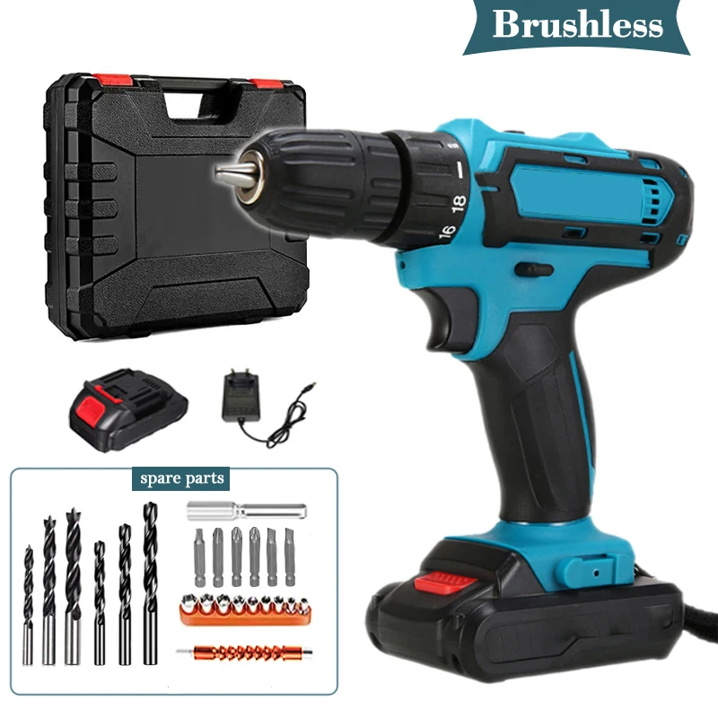 20V Brushless Cordless Drill 450NM Electric Impact Drill Household Multi-function Lithium Battery 2 Speed Power Tools