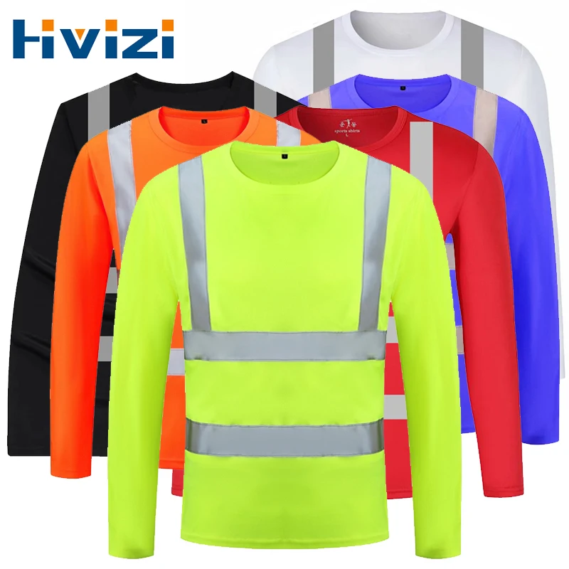Fluorescent High Visibility Shirts Reflective Safety Shirt Long Sleeve Hi Vis Workwear Quick Dry Construction Work Wear