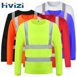 Fluorescent High Visibility Shirts Reflective Safety Shirt Long Sleeve Hi Vis Workwear Quick Dry Construction Work Wear