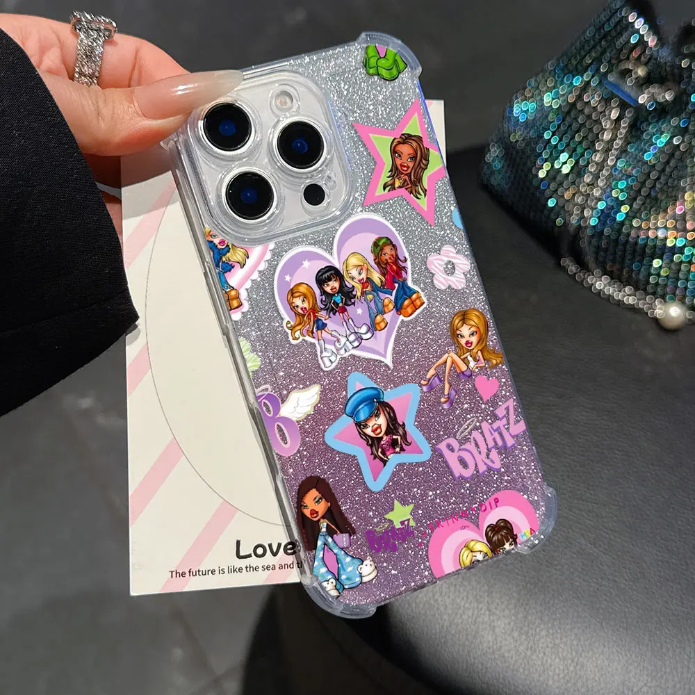 Charming Bratz Doll Anti-Fall Bling Phone Case with Airbag Back Cover