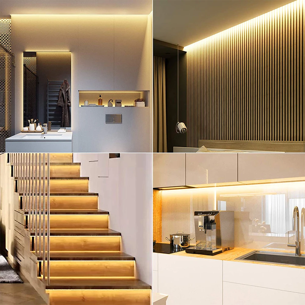COB LED 스트립 조명, 고밀도 유연한 테이프 리본, 선형 조명, 조도 조절 가능 LED 조명, 320 384, 528 LEDs/m, 3000-6000K, DC 12V