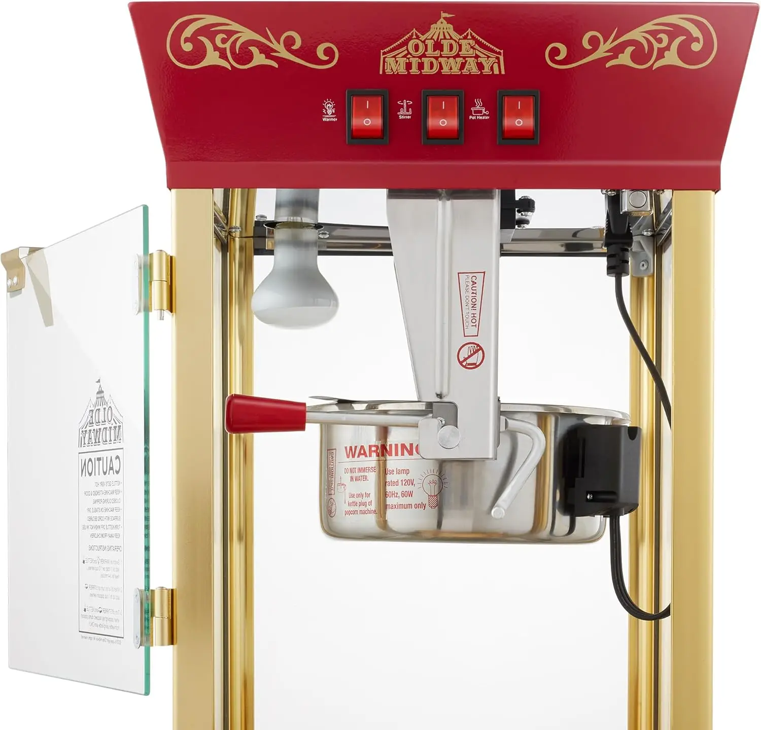 Midway Movie Theater-Style Popcorn Machine Maker with 8-Ounce Kettle - Red, Vintage-Style Countertop Popper 4