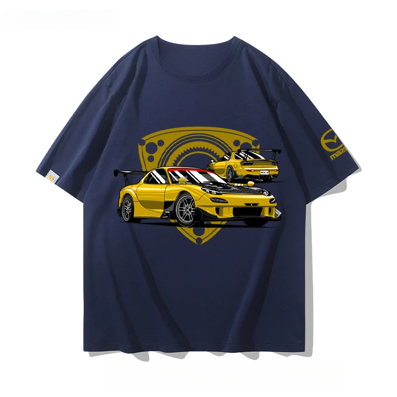 RX7 Mazda rotor engine JDM modified culture joint loose round neck cotton T-shirt short sleeve men's shirt