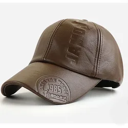 PU Leather Autumn and Winter Baseball Cap  Embossed Concave LOGO European and American Fashion Men's Outdoor Cap Wholesale