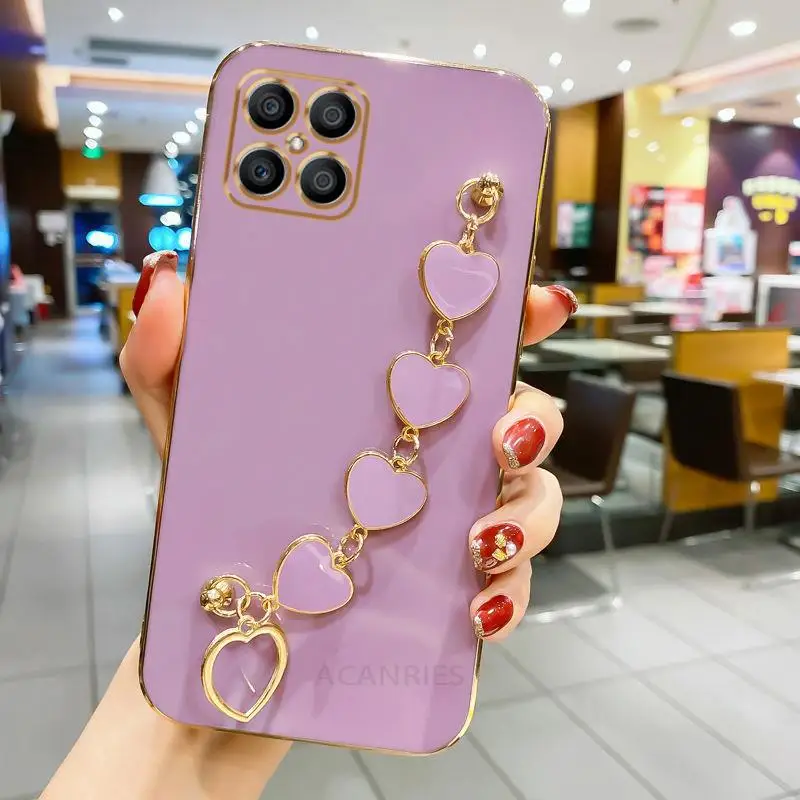 Luxury Plating Love Heart Chain Case with Fashion Bracelet