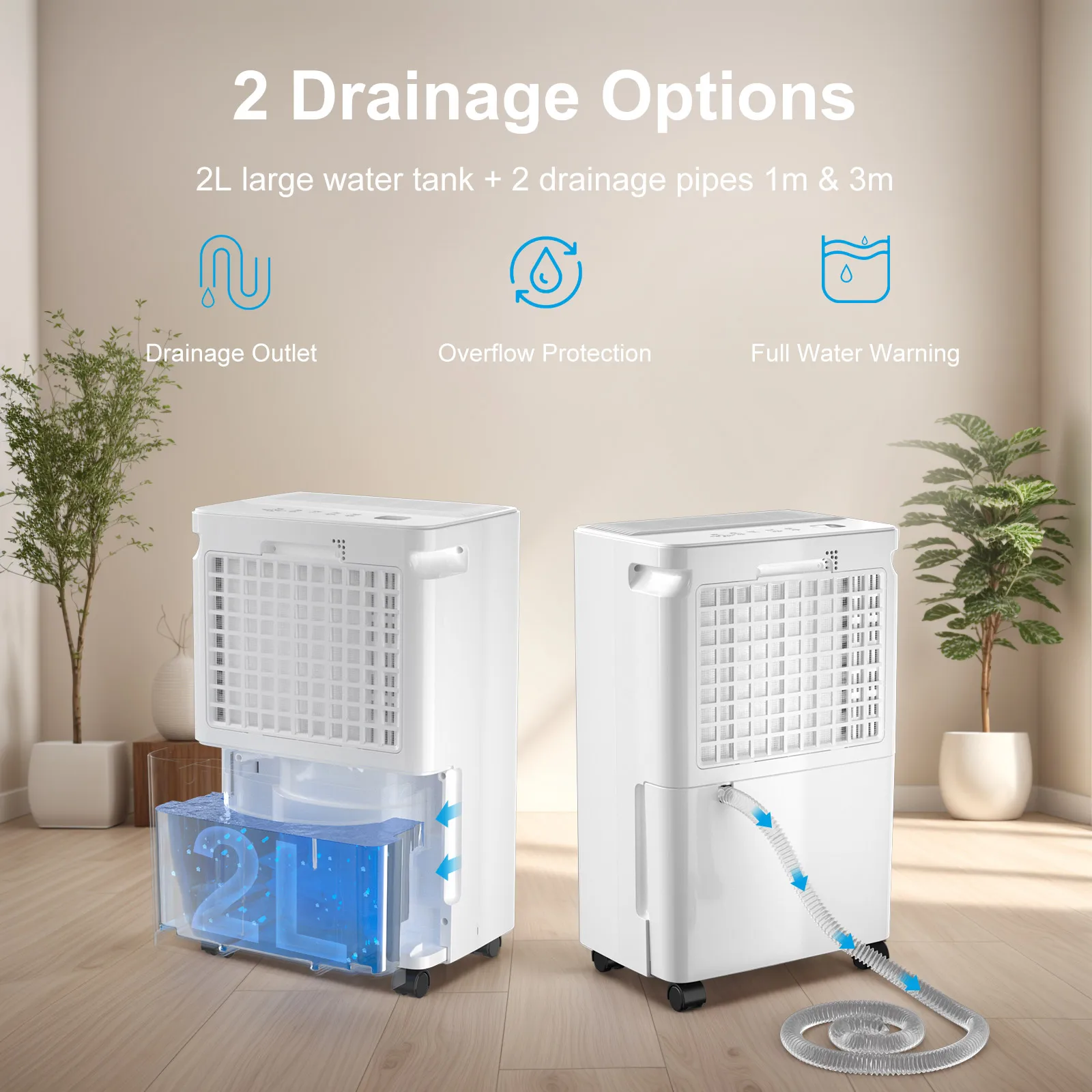 Déshumidificateur électrique LOEFME, 16 L/jour, déshumidificateur d'ambiance avec capteur d'humidité, pour 45 m3 (15 m2), économie d'énergie, tuyau de vidange de 3 m 6