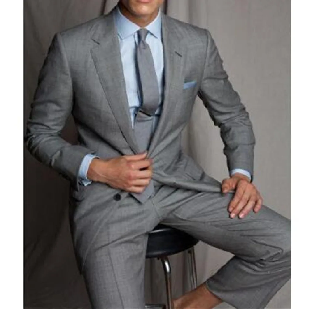 

Classic Grey Groom Two Buttons Men Suit 2Pieces(Jacket+Pants) Notch Lapel Terno Masculino Bespoke Slim Fit Blazer Classic Grey