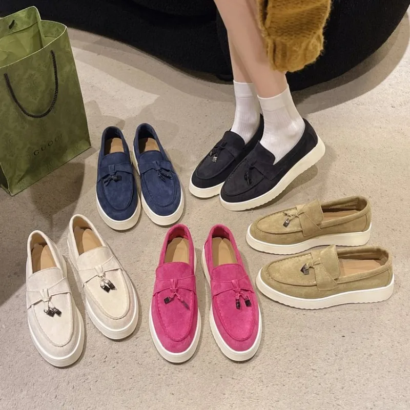 Summer Walk Women Loafers Moccasines Suede Shoes Spring Autumn Fashion CausaleLeather Metal Pendant Flat Shoes Lazy SlipOn Mules 2