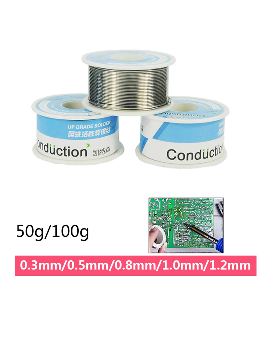 

Solder Wire 100g 50g 0.3/0.5/0.8/1.0/1.2mm FLUX 2.0% 45FT Tin Lead Tin Wire Melt Rosin Core Solder Soldering Wire Roll No-clean