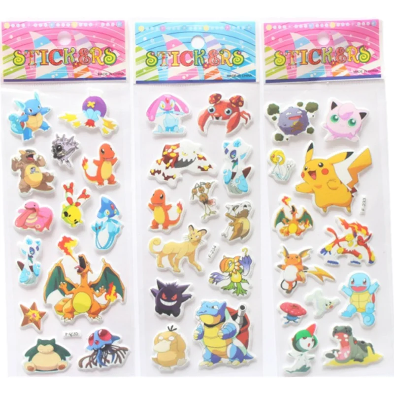 12pcs/set Pokemon Paster Pikachu Children's Cartoon Sticker Customizable 3D Puffy Bubble Stickers Kawaii Toys Vinyl Anime | Игрушки и