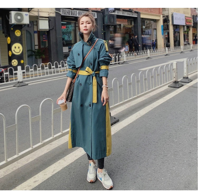 Korean Style Double-Breasted Trench Coat Women Oversize Long Loose Duster Coat For Lady Spring Autumn Outerwear With Belt parka coat