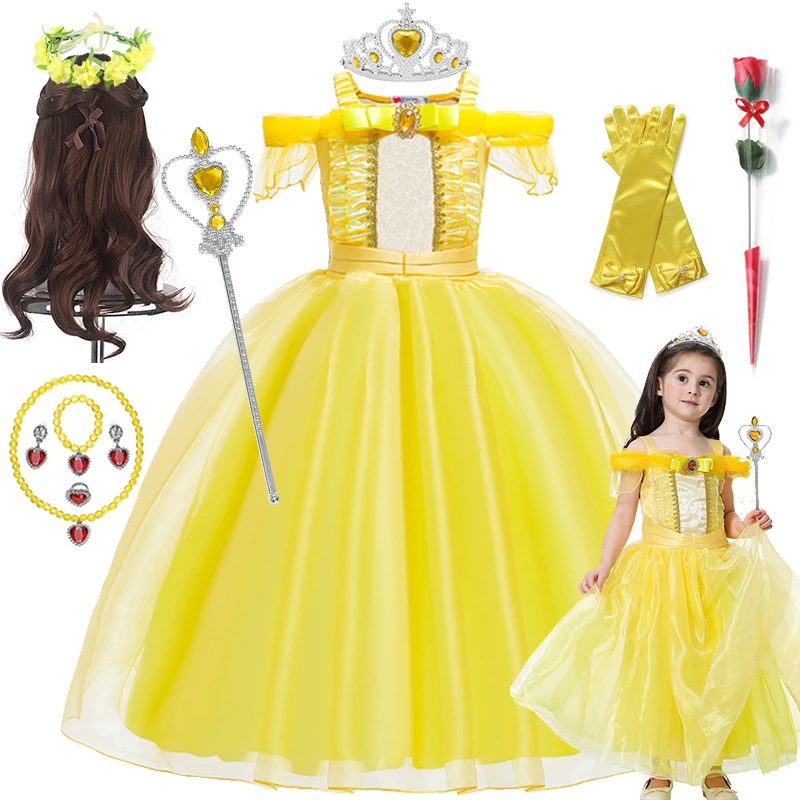 

Children Belle Cosplay Dress Costume Ball Gown Dress Up For Girls Kids Baby Cosplay Sleeveless Long Gown Vestidos Luxury Clothes