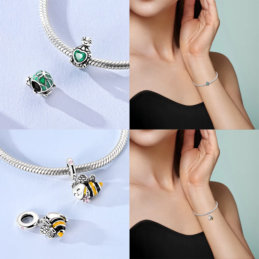  동물 시리즈 참 장식품 대나무 팬더 야광 보라색 나비 비즈 펜던트 DIY 오리지널 팔찌용 고급 보석 선물