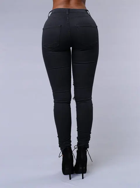 New Spring Summer Elastic Trousers Black and White Ripped Jeans Fashion Skinny Denim Pencil Pants