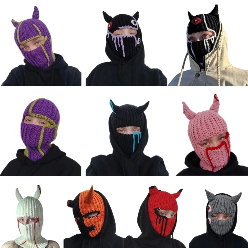 Balaclava Devil Horns Balaclava Mask Horns Beanie Devil Horns