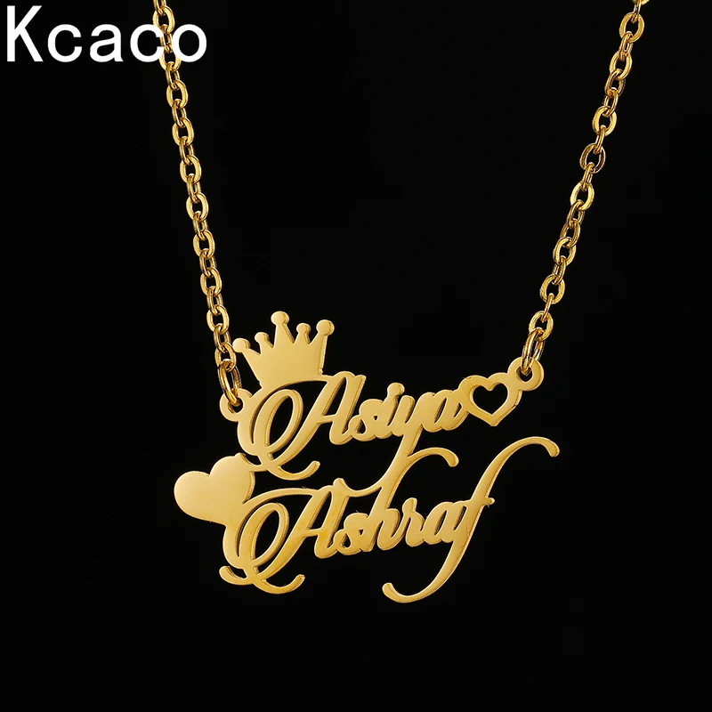 

Personalized Couple Double Names Romantic Necklace Stainless Steel Customized Crown Heart Pendant Choker Friend Jewellery Gifts